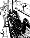 animal_mask anthro bdsm bodily_fluids bondage boots bound canid canine canis chastity_cage chastity_device clothing cureboltium dalmatian dean_blitz domestic_dog footwear genital_fluids genitals gimp_suit hi_res ice male male/male mammal mask monochrome peeing peeing_on_another penis pup_mask shoes solo trough trough_urinal urinal urine watersports