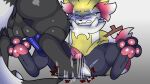 16:9 backsack balls blue_penis bodily_fluids butt cock_and_ball_torture feet genital_torture genitals hi_res hindpaw male male/male nintendo nude pawpads paws penis pokemon pokemon_(species) stepping_on_balls teardrop tears widescreen
