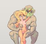  2021 absurd_res activision alternate_version_at_source anthro areola blonde_hair breasts coco_bandicoot crash_bandicoot_(series) duo female genitals green_eyes hair hi_res human human_on_anthro interspecies mammal marsupial mask nipples nude pussy simple_background tofuchenco video_games 