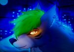  2022 black_nose canid canine canis darkito420 digital_media_(artwork) ear_piercing eyebrows eyelashes female five_nights_at_freddy&#039;s five_nights_at_freddy&#039;s:_security_breach fur glowing glowing_eyes green_hair hair mammal piercing roxanne_wolf_(fnaf) scottgames smile solo video_games wolf 