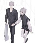  2boys ? ?? bishounen black_choker choker frills highres long_sleeves male_focus multiple_boys original pajamas pale_skin red_eyes short_hair shorts socks stuffed_toy thighs white_hair yukito_shii 