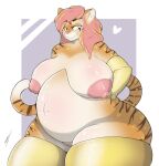  &lt;3 anthro armwear big_breasts breasts clothing felid female genitals hi_res huge_breasts legwear looking_aside mammal pantherine pregnant pussy sagging_breasts solo stockings swolptr thick_thighs tiger 