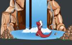  2022 2d_animation animated anthro bathing dinosaur dromaeosaurid dromaeosaurus hair hand_on_hair loop male nude partially_submerged raptor_matt rear_view red_body red_scales reptile rock scales scalie short_playtime solo tan_body tan_scales theropod water waterfall wet white_crest_(artist) white_hair wide_hips 