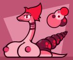 big_breasts breasts female feral gastropod ikakins mollusk nipples pink_body pink_skin red_eyes reptile scalie shell snail snake snittle solo 
