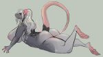  anthro big_breasts big_butt breasts butt claws curvy_figure female fur grey_body grey_fur grey_hair hair huge_breasts looking_back lying mammal murid murine on_front rat rodent slightly_chubby solo twistedteeth voluptuous whiskers 
