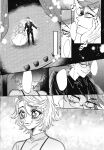  2boys 2girls absurdres black_pants black_shirt black_shoes black_tank_top blonde_hair breasts building buttons chair cleavage collared_shirt crying curtains dress fangs full_body glasses grey_pants hands_on_own_thighs highres large_breasts locked_arms long_hair medium_hair multiple_boys multiple_girls nono_(nonobutai04) open_mouth outdoors outstretched_arm pants see-through_clothes see-through_shirt shirt shoes short_hair sitting smile speech_bubble tank_top tears textless_version theater theater_seating watch white_dress 