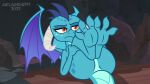  16:9 3_toes butt dragon dragon_land ember_(mlp) feet female hasbro holding_legs_up horn looking_unpleasured metalhead97 my_little_pony red_eyes solo toes widescreen wings 