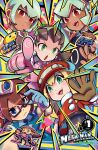  5girls blonde_hair brown_hair character_request cover cover_page dark-skinned_female dark_skin dress green_eyes group_picture hat highres jacket keenbiscuit mega_man_(series) mega_man_legends_(series) mega_man_volnutt multiple_girls newsboy_cap official_art pink_dress pointing pointing_at_viewer red_hat red_jacket roll_caskett_(mega_man) second-party_source servbot_(mega_man) tron_bonne_(mega_man) udon_entertainment 