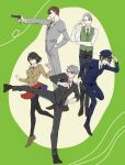  1girl 4boys absurdres black_hair blue_eyes blue_hair brown_hair collared_shirt formal_clothes green_vest grey_hair gun hat highres himuro_hitoshi jacket kaii_shoukougun kaii_shoukougun_2 kanamori_hinako kogure_shinichi multiple_boys nakagawa_ryousuke necktie police police_hat police_uniform policeman shirt short_hair skirt sunglasses takagi_kenji vest weapon 