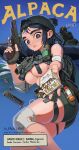  1girl 1other absurdres ass backpack backwards_hat bag baseball_cap blue_eyes breasts bullet cigarette cigarette_pack english_text explosive foreshortening grenade gun handgun hat highres holding holding_cigarette_pack holding_gun holding_weapon knee_pads large_breasts magazine_(weapon) makarov_pm original pill_bottle poster_(medium) rifleman1130 shorts single_knee_pad thick_eyebrows underboob weapon 