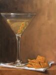  cocktail_glass cracker cup drink drinking_glass english_commentary food food_focus highres martini napkin no_humans noah_verrier oil_painting_(medium) olive original painting_(medium) still_life traditional_media 
