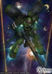  ammunition_box artist_request battle cable cannon company_name copyright_name copyright_notice debris explosion geara_doga glowing glowing_eye gundam gundam_card_game gundam_unicorn lens_flare logo machinery mecha mecha_focus mobile_suit neo_zeon no_humans official_art one-eyed radar_dish radome realistic robot scene_reference science_fiction shield shoulder_spikes solo space spikes sunrise_(company) thrusters vernier_thrusters 