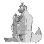 1:1 2025 age_difference anthro anthro_on_anthro ball_fondling balls beard bodily_fluids body_hair breath canid canine chest_hair claws corruptedsnout dialogue duo english_text eyebrows eyewear face_on_chest facial_hair father_(lore) father_and_child_(lore) father_and_son_(lore) flaccid fondling fur genitals glans glasses greyscale hair hi_res humanoid_genitalia humanoid_penis incest_(lore) male male/male mammal mature_anthro mature_male monochrome nude parent_(lore) parent_and_child_(lore) parent_and_son_(lore) penis praise pubes side_view simple_background size_difference smile son_(lore) standing sweat sweatdrop text tuft white_background