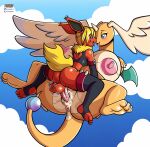 2025 anthro anthro_on_anthro anthro_penetrated balls big_breasts breasts digital_drawing_(artwork) digital_media_(artwork) dragonite eeveelution female female_penetrated flareon fourssss generation_1_pokemon generation_9_pokemon genitals hi_res huge_breasts male male/female male_penetrating mega_dragonite mega_evolution nintendo nipples penetration penis pokemon pokemon_(species) sex signature sky stirrup_legwear vaginal vaginal_penetration vulva wings