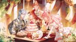  3boys :d animal_print antenna_hair black_shirt bloomers blue_hair blue_robe bow bowtie braid cake cat chair chinese_clothes chinese_commentary closed_mouth cookie coral_hair_ornament cowboy_shot crossdressing crossdressing_(mtf) curtains detached_sleeves dress fins fire fish_print flower food gold_trim hair_between_eyes hair_pulled_back har-gow_(the_tale_of_food) hazel_grouse_soup_(the_tale_of_food) head_fins high_ponytail highres lantern layer_cake leaning_forward long_hair long_sleeves looking_at_food lu_wu_(the_tale_of_food) male_focus medium_hair multiple_boys number_candle paper_lantern parted_bangs pink_eyes pink_hair plant ponytail profile puffy_detached_sleeves puffy_short_sleeves puffy_sleeves red_bloomers red_bow red_bowtie red_eyes red_hair robe shirt short_sleeves shrimp_hair_ornament shunde_raw_fish_(the_tale_of_food) side_braid side_cape single_bare_shoulder single_sleeve sitting sleeveless sleeveless_dress sleeveless_shirt smile standing table the_tale_of_food trap two_side_up upper_body watermark weibo_watermark white_bow white_dress white_flower white_shirt winged_animal wrist_cuffs zhuowang233 