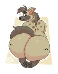 2025 all_fours anthro big_butt birthmark black_nose boss_(twende) brown_body brown_fur butt butt_focus cellulite eye_bags eyebrows fur hair hi_res hyena kneeling long_hair looking_at_viewer looking_back looking_back_at_viewer male mammal markings mature_male mooexe notched_ear nude pawpads pointy_ears question_mark raised_eyebrows rear_view simple_background slightly_chubby solo tail tail_aside tan_body tan_fur teeth thick_eyebrows twende_(series) watermark white_background