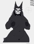 2025 anthro areola belly big_breasts black_areola black_body black_fur black_hair black_nipples bone breasts canid curvy_figure female fur genitals hair hand_on_chest hi_res long_hair looking_at_viewer mal0_(species) mammal narrowed_eyes navel nipples orinvega scp-1471-a scp_foundation signature simple_background skull skull_head slightly_chubby solo standing thick_thighs unfinished voluptuous voluptuous_female vulva white_background wide_hips