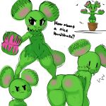 &gt;:3 2020 arthropod asking asking_how barefoot bent_over big_butt black_eyes black_text blush blush_stickers body_blush breasts butt butt_blush carnivorous_plant carnivorous_plant_humanoid clothing darky dress ear_mouth elemental_creature elemental_humanoid english_text featureless_feet feet female female_humanoid flora_fauna fly_(animal) flytrap_humanoid green_body green_clothing green_dress hand_mouth hi_res humanoid insect looking_at_viewer looking_back looking_back_at_viewer navel_outline not_furry open_:3 open_mouth open_smile pink_blush plant plant_humanoid plant_pot question_mark simple_background small_breasts smile solo text thick_thighs venus_flytrap white_background white_sclera wide_hipped_female wide_hipped_humanoid wide_hips