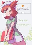  1girl bianca_(pokemon_heroes) blush breasts brown_eyes brown_hair closed_mouth green_shirt hat holding holding_sketchbook miniskirt pokemon pokemon_(anime) pokemon_(classic_anime) pokemon_heroes:_latios_&amp;_latias pon_(soy_yassa_p) shirt short_hair short_sleeves sketchbook skirt small_breasts smile white_skirt 