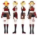  1girl armlet artist_request belt black_boots black_shorts black_sleeves blonde_hair boots brown_belt chest_belt chest_harness closed_mouth colored_shoe_soles commentary crop_top cropped_sweater detached_sleeves double-parted_bangs earrings full_body gloves goggles goggles_on_head hairband halterneck hammer harness highres hololive hololive_indonesia hood hooded_coat jewelry kaela_kovalskia kaela_kovalskia_(4th_costume) knee_boots lace-up_boots leather_belt looking_at_viewer mallet medium_hair midriff multiple_views navel o-ring o-ring_thigh_strap official_art pouch red-tinted_eyewear red_eyes red_gloves red_hairband red_sweater reference_sheet ribbed_sweater ring second-party_source short_shorts shorts simple_background single_detached_sleeve single_earring single_glove single_sidelock sleeveless sleeveless_sweater sleeves_past_wrists smile straight-on sweater swept_bangs tachi-e thigh_pouch thigh_strap thighlet tinted_eyewear turnaround virtual_youtuber white_background 