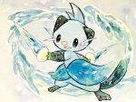  black_eyes blush bright_pupils dewott fang full_body liquid_weapon no_humans non_(kumakawayusu) open_mouth painting_(medium) pokemon pokemon_(creature) solo traditional_media water watercolor_(medium) white_pupils 