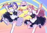  3girls :d ^_^ age_difference alternate_costume apron arms_up baby black_skirt blue_bow blunt_bangs bow bowtie brown_hair brown_shoes closed_eyes clothes_lift drinking_straw ellee-chan enmaided facing_viewer food frilled_apron frilled_skirt frills fruit green_eyes hair_bow hair_intakes hirogaru_sky!_precure holding holding_plate kneehighs leg_up long_hair looking_at_another maid maid_headdress multiple_girls nijigaoka_mashiro outstretched_arm outstretched_hand pancake pancake_stack pink_bow pink_bowtie pink_hair pink_trim plate precure purple_eyes shirt shoes short_sleeves shrimp1634 side_ponytail skirt skirt_lift smile socks sora_harewataru standing standing_on_one_leg strawberry swept_bangs underbust very_long_hair waist_apron white_apron white_shirt white_socks white_wrist_cuffs wrist_cuffs yellow_bow 