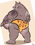 anthro arm_hair belly belly_hair big_belly body_hair briefs butt clothing common_hippopotamus grey_body hi_res hippopotamid huge_belly male mammal mature_male musclegut muscular obese obese_male overweight overweight_male solo tanio underwear wrestler