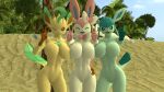  16:9 2020 3d_(artwork) anthro big_breasts blue_body blue_eyes blue_skin breasts brown_body brown_eyes brown_skin coconut_tree digital_media_(artwork) dnrud12 eeveelution featureless_breasts featureless_crotch female fruit_tree gesture glaceon group group_photo hand_on_hip hi_res leafeon looking_at_viewer nintendo open_mouth palm_tree pink_body pink_skin plant pok&eacute;mon pok&eacute;mon_(species) pose sand smile source_filmmaker standing sylveon tree trio v_sign video_games white_body white_skin widescreen yellow_body yellow_skin 