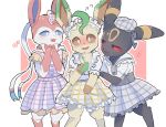 alternative_fashion anthro anthrofied black_body black_fur blue_eyes blue_inner_ear blush blush_lines bow_(feature) bow_accessory brown_eyes brown_inner_ear button_(fastener) button_dress checkered checkered_clothing checkered_style_leafeon checkered_style_sylveon checkered_style_umbreon clothed clothed_anthro clothing country_lolita cute_fangs digital_drawing_(artwork) digital_media_(artwork) digitigrade dipstick_ears dress ear_bow ear_markings eeveelution embarrassed fangs femboy fingers flustered frilly frilly_clothing frilly_dress fur fur_markings gender_symbol generation_2_pokemon generation_4_pokemon generation_6_pokemon gloves_(marking) green_body green_fur grey_clothing group hat headgear headwear holowear_(pokemon) humiliation j-fashion kemono leaf leaf_ears leaf_hair leafeon leg_markings lolita_(fashion) looking_at_another looking_at_viewer male male_symbol markings multicolored_body multicolored_ears multicolored_fur neck_bow nintendo open_mouth pastel_theme pattern_clothing paws pikop pink_body pink_clothing pink_fur plant plant_hair pokemon pokemon_(species) pokemon_unite pokemorph pseudo_hair red_eyes ribbons_(anatomy) ring_(marking) shaded simple_background socks_(marking) sweat_emanata sylveon symbol tan_body tan_fur teeth triangle_nose trio tuft two_tone_body two_tone_fur umbreon white_body white_fur wide_eyed yellow_body yellow_clothing yellow_fur