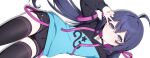  1girl :3 absurdres ahoge black_choker black_jacket black_shorts black_thighhighs blue_eyes blue_hair blue_jacket choker commission cowboy_shot crossed_bangs facial_mark hair_between_eyes hair_intakes highres indie_virtual_youtuber jacket long_hair long_sleeves looking_at_viewer mugen_mochi multicolored_jacket pixiv_commission schwarz_rubin short_shorts shorts skindentation solo star_(symbol) star_facial_mark star_pendant thighhighs twintails two-tone_jacket v v_over_eye very_long_hair virtual_youtuber white_background zettai_ryouiki 