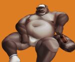  2022 absurd_res anthro beard belly big_belly brown_body bulge clothing facial_hair hi_res humanoid_hands male mammal mature_male moobs mustache nipples overweight overweight_male procyonid raccoon shibacream simple_background sitting solo underwear 