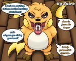  absurd_res hi_res high-angle_view imminent_vore in_mouth mammal mouse murid murine nintendo oral_vore pok&eacute;mon pok&eacute;mon_(species) raichu rodent size_difference speech_bubble standing suiro text video_games vore 