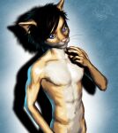  anthro black_hair blue_eyes felid feline fur hair male mammal ryotsuke solo standing tan_body tan_fur white_body white_fur 