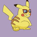  anus balls big_balls eyewear feral fur genitals grin happy_harvey hi_res looking_at_viewer looking_back male mammal mouse murid murine nintendo phone_drawing pikachu pok&eacute;mon pok&eacute;mon_(species) purple_background rodent simple_background smile squats sunglasses video_games yellow_body yellow_fur 