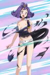  1girl acerola_(pokemon) armlet bare_legs blush collarbone embarrassed flat_chest hair_ornament highres long_hair looking_at_viewer nail_polish nipples open_mouth panties pokemon pokemon_(game) pokemon_sm purple_eyes purple_hair purple_nails purple_ribbon ribbon ribbon_panties shiny shiny_hair short_sleeves solo standing sweatdrop tearing_up tears torn_clothes tsukishiro_saika underwear white_panties 