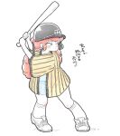  aged_down athletic_shoes baseball baseball_bat baseball_helmet baseball_jersey batting_stance curly_hair helmet holding holding_baseball_bat jersey long_hair maison_ikkoku metal_baseball_bat nyx666 plump red_hair roppongi_akemi shirt_under_shirt sketch socks sportswear spot_color squinting takahashi_rumiko_(style) translation_request 