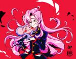  1girl :3 animal bike_shorts black_jacket blush_stickers chu_chu_(shoujo_kakumei_utena) closed_eyes cowboy_shot happy holding holding_animal jacket long_hair long_sleeves monkey ootori_gakuen_school_uniform pink_hair red_shorts school_uniform shorts shoujo_kakumei_utena smile solo spiral_cris tenjou_utena 