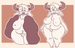 2025 anthro belly big_breasts big_horn blush breasts chest_tuft cloak clothing eira_(moogers) featureless_breasts female hi_res horn moogers navel open_mouth overweight overweight_anthro overweight_female standing thick_thighs tuft wide_hips yeti