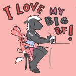  &lt;3 1:1 absurd_res anthro beverage blush blush_lines bottomwear breakfast buckteeth clothing coffee coffee_mug duo equid equine fur grey_body grey_fur gym_bottomwear gym_clothing gym_shorts hair hi_res hooves horse humor lagomorph leporid male male/male mammal open_mouth open_smile pink_background pink_body pink_fur rabbit shirt shorts simple_background smile tank_top teeth the_xing1 topwear underwear white_hair 