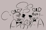  ... 2021 animatronic anthro bow_tie clothing duo eye_contact five_nights_at_freddy&#039;s five_nights_at_freddy&#039;s_4 fredbear_(fnaf) golden_freddy_(fnaf) hat headgear headwear looking_at_another machine male mammal open_mouth open_smile pawpads raised_arm robot scottgames sketch skkortysoup smile speech_bubble square_crossover talking_to_another top_hat unimpressed ursid ursine video_games 