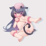  1girl absurdres ahoge animal_ear_fluff animal_ears ass bangs bdsm between_legs black_hair blush bondage borrowed_character bound bound_arms cat_ears cat_girl cat_tail censored completely_nude cum cum_in_ass cum_in_pussy drop_shadow eyebrows_visible_through_hair feet full_body hair_strand highres long_hair looking_at_viewer mosaic_censoring multicolored_hair navel nude original pink_headwear purple_eyes purple_hair pussy restrained simple_background soles solo spread_legs tail tail_between_legs tankcay tears thick_eyebrows toes two-tone_hair 