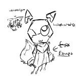 ambiguous_gender canid canine clothed clothing derp_eyes dress e621 eclipse_(dandy's_world) esix felid feline floating_ears for_a_head fox headshot_portrait hehehahah81 hexerade hi_res male mammal mascot monochrome object_head one_eye_closed portrait scraps_(dandy's_world) sketch smile tail wink