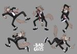  absurd_res biped bottomwear brown_body canid canine canis chibetto clothing dreamworks hi_res humanoid_hands mammal mr._wolf_(the_bad_guys) necktie official_art pants running shirt simple_background solo the_bad_guys tongue tongue_out topwear wolf 