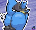  anthro anus balls big_balls big_butt black_balls butt chest_tuft genitals hi_res lucario male nintendo pok&eacute;mon pok&eacute;mon_(species) puffy_anus snowcario_(artist) solo tuft video_games 