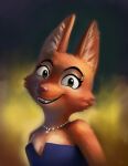  2022 anthro canid canine cheek_tuft clothed clothing diane_foxington digital_media_(artwork) dreamworks facial_tuft female fox fur hi_res inner_ear_fluff light lighting looking_at_viewer mammal orange_body orange_fur piercing pink_nose s1m shaded signature smile solo teeth the_bad_guys tuft 