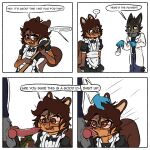 1:1 2025 4_panel_comic angry animal_genitalia animal_penis anthro bag balls banknote belt big_tail black_body black_clothing black_fur black_shirt black_topwear blue_bottomwear blue_clothing blue_gloves blue_handwear blue_pants bodily_fluids bottomwear broom brown_body brown_eyes brown_fur brown_hair bulge canid canine canine_genitalia canine_penis canis cheek_tuft cleaning cleaning_tool clothed clothed_sex clothing coat cocaine cocaine_line cocaine_on_nose cocaine_on_penis colored_line_art comic criminal curled_tail dialogue digital_drawing_(artwork) digital_media_(artwork) doctor drooling drugged drugs duo ears_back ears_up ellipsis english_text eye_contact eyebrows facial_tuft fangs fluffy fluffy_tail forced fur genital_fluids genitals gesture gloves grabbing_hair grabbing_head grey_body grey_fur hair hand_gesture handwear head_tuft holding_object humor hybrid janusz knot knotted_penis lab_coat leaking_precum looking_at_another looking_at_genitalia looking_at_partner looking_at_penis maid_uniform male male/male mammal medical_gloves messy_hair money multicolored_body multicolored_fur neck_tuft northern_olingo olingo open_clothing open_mouth open_topwear oral pants payment penis pivoted_ears pla_(alottaplaplapla) pointing precum procyonid pupils question questionable_consent rape saliva saliva_on_penis sex sheath shirt shut_up simple_background slit_pupils smug smug_grin snorting_drugs speech_bubble substance_intoxication tail teeth text topwear tuft two_tone_body two_tone_fur uniform unprofessional_behavior white_background white_clothing white_topwear wingsprite wolf wolfdog worried yelling yellow_eyes