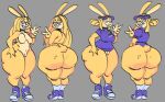  anthro big_breasts big_butt blonde_hair bottom_heavy bottomless breasts bubble_butt butt choker chubbybunns clothed clothing female footwear freckles fur genitals hair hi_res huge_butt jewelry juno_(chubbybunns) lagomorph leporid long_hair looking_at_viewer looking_back mammal necklace nipples nude pussy rabbit shirt shoes short_stack smile smiling_at_viewer sneakers socks solo thick_thighs topwear uniform wide_hips work_uniform yellow_body yellow_fur 