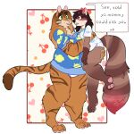  1:1 alpha_channel anthro blonde_hair blush blushing_profusely breasts brown_body brown_fur brown_hair brown_stripes clothed clothing diaper duo english_text felid female female/female flimsy_rivers fur gentle_femdom green_eyes hair hi_res lisa_(tiger) mammal markings mommy_kink multicolored_hair orange_body orange_skin overweight overweight_female pantherine partially_clothed procyonid purple_eyes raccoon regression ring_(marking) ringtail size_difference slightly_chubby stripes tail_markings text tiger trans_(lore) trans_woman_(lore) two_tone_hair uppies 