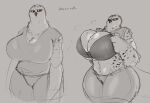  anthro avian beak big_breasts bird bottomwear breasts clothed clothing female female_anthro glistening glistening_eyes hi_res huge_breasts jezzlen mouth_closed orange_eyes owl pants partially_colored simple_background sketch solo standing tight_bra wide_hipped_anthro wide_hipped_female 