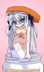  bow in_container jar minigirl mof mof's_silver_haired_twintailed_girl nude oekaki original silver_hair solo thighhighs 